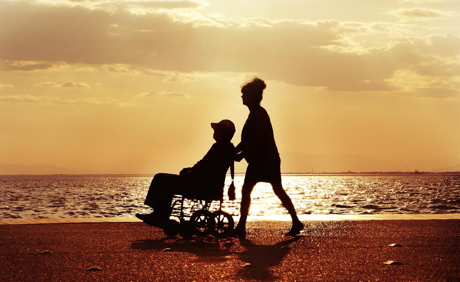 Elderly person and caregiver