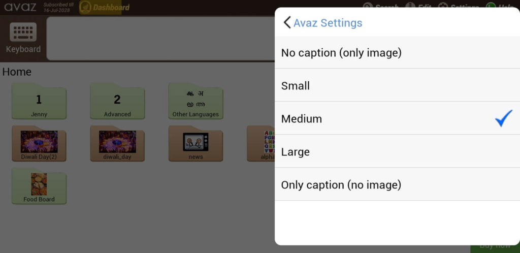 Avaz AAC Feature - changing caption size