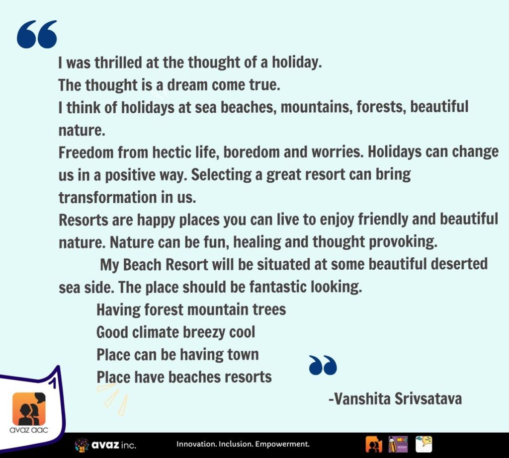 Vanshita about Holiday