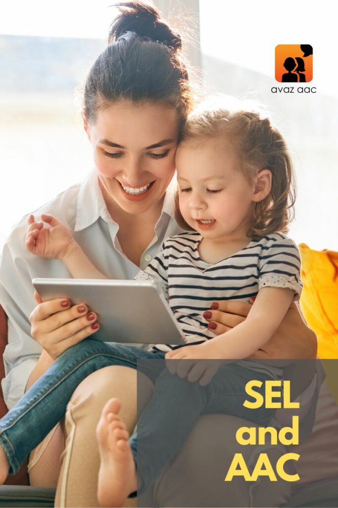 child and mother using AAC to support SEL