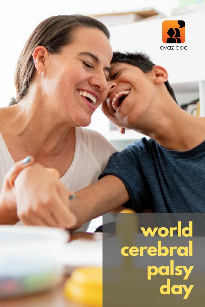 child with cerebral palsy and their caregiver sharing a laugh