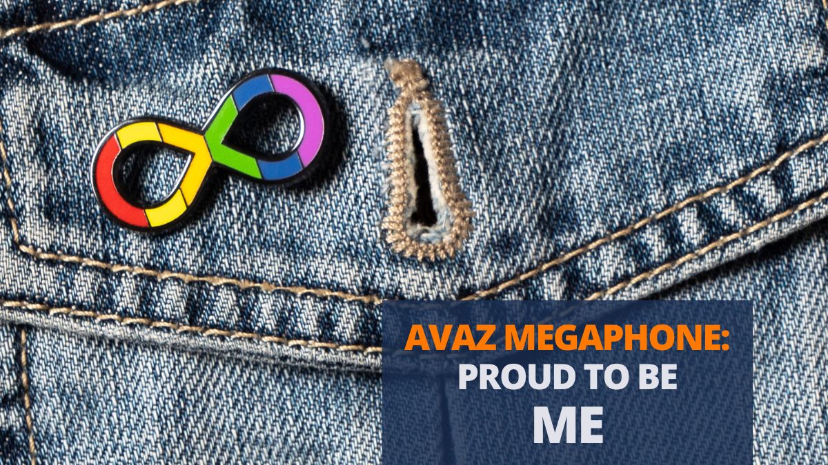 autistic pride symbol rainbow infinity pin on a jean back pocket